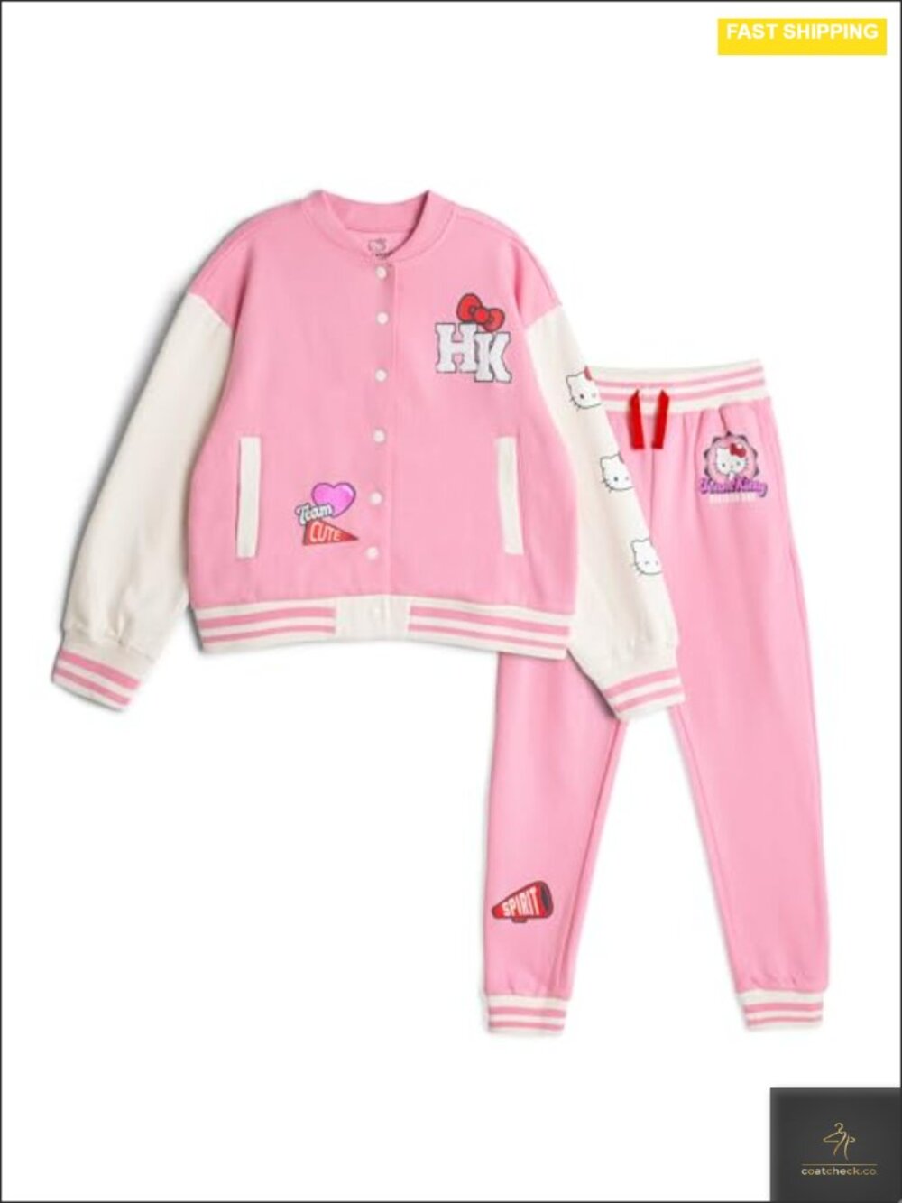 Girls Hello Kitty Fleece Varsity Jacket & Jogger Pants Outfit Set